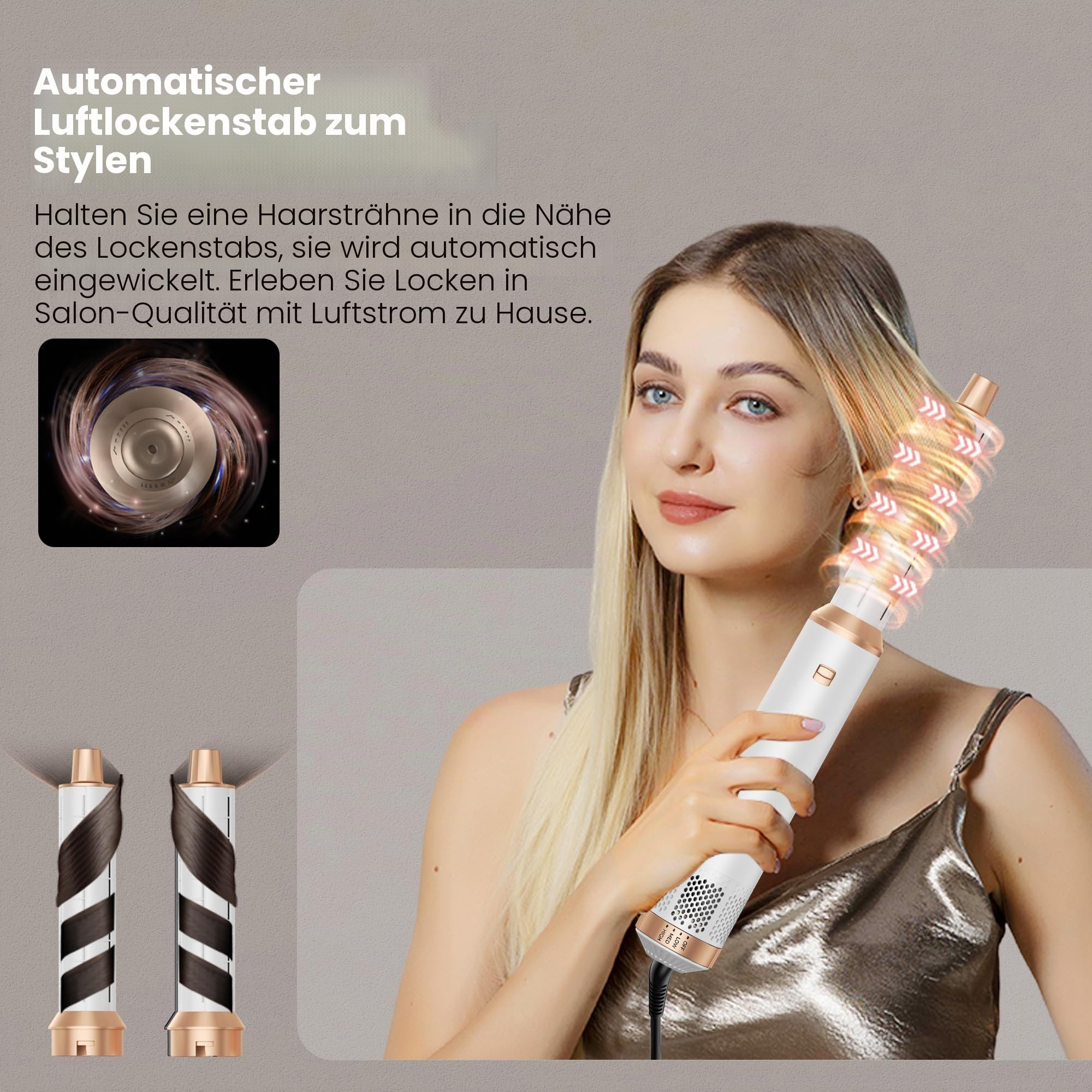 Hairstyler 5 in 1 Hair Styler Set, Haarstyler mit Luft Lockenstab Föhn Thermal Brush Glättbürste, Multistyler Rundbürstenföhn Warmluftbürste Haarstyling Geräte Hair Dryer Geschenk für Frauen