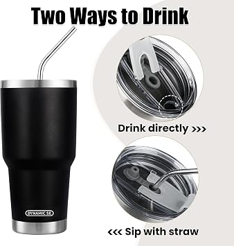 DS 30 oz Black Tumbler with Straw and Lid Insulated Travel Coffee Mug
