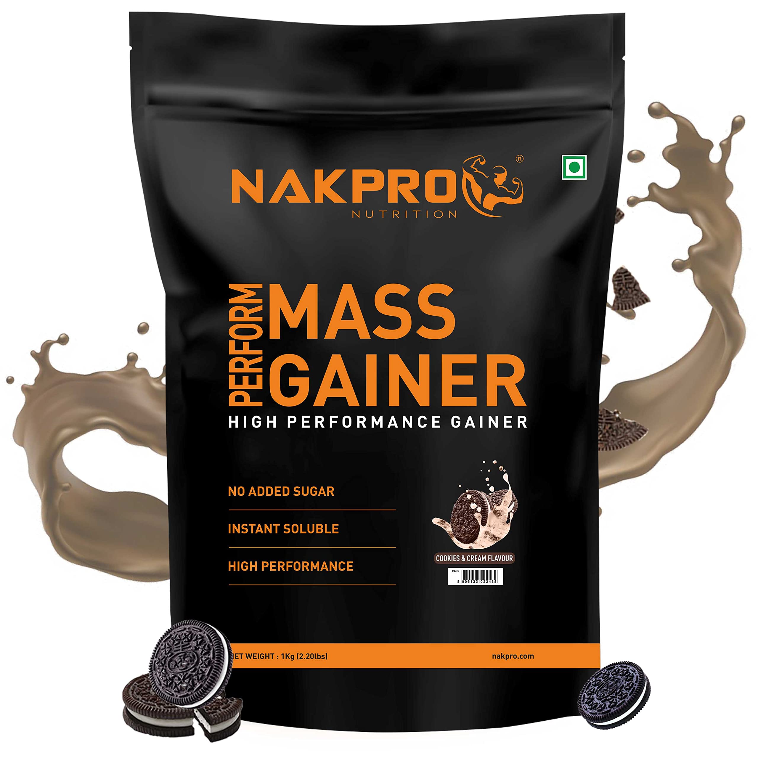 NAKPRO PERFORM MASS GAINER | High Protein & High Calorie | 15g Protein, 3.3g BCAA | Added Vitamins & Minerals | Easy Mixing, Easy Digesting Mass Gainer Powder for Men & Women | 1 Kg Cookies & Cream Flavour (10 Servings) (B09DW3JBKY) Amazon Price History, Amazon Price Tracker