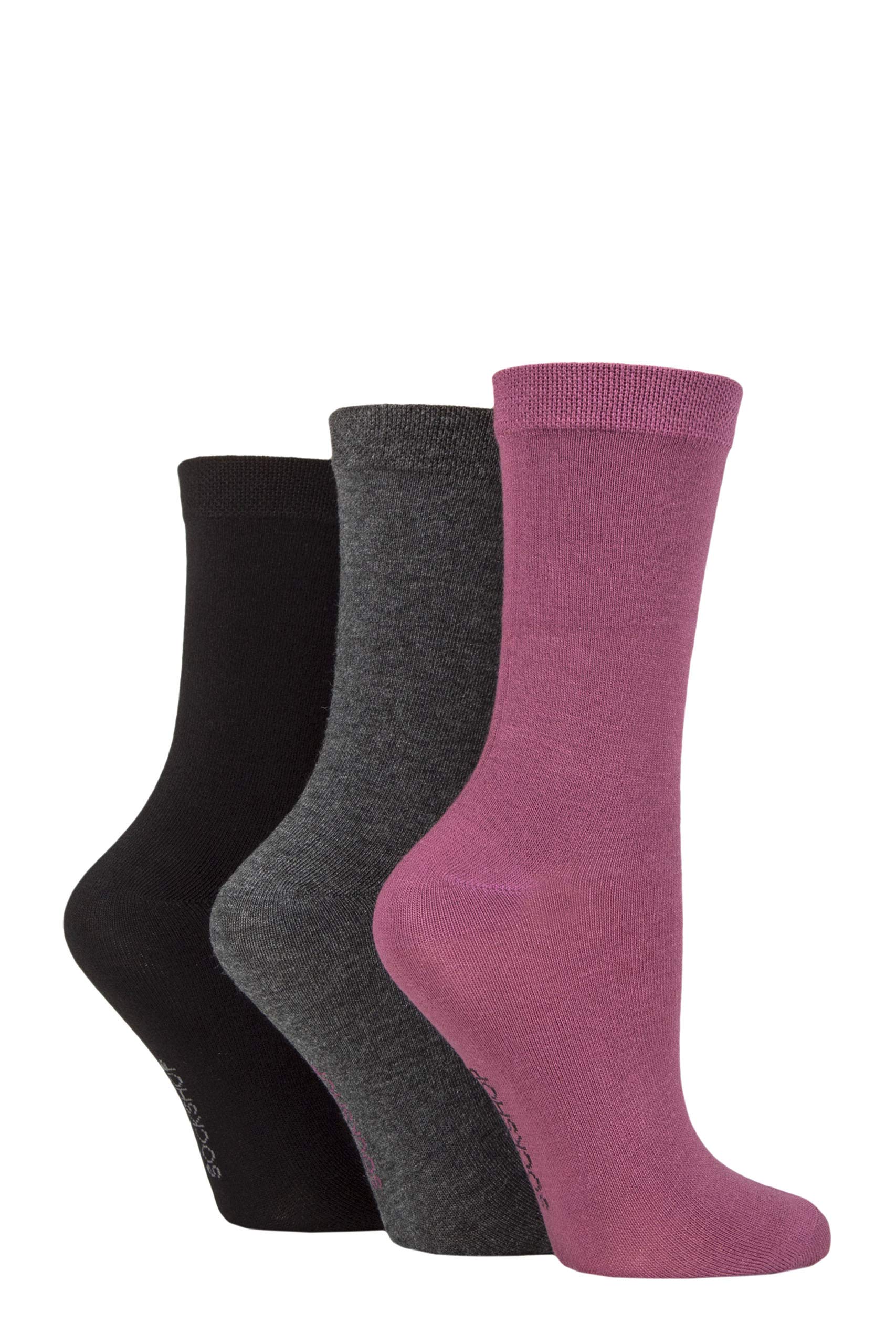 Sockshop Women's Black / Grey / Damson Plain Plain Patterned And Striped Bamboo Socks Pack Of 3 Black/Grey/Damson Plain 4-8
