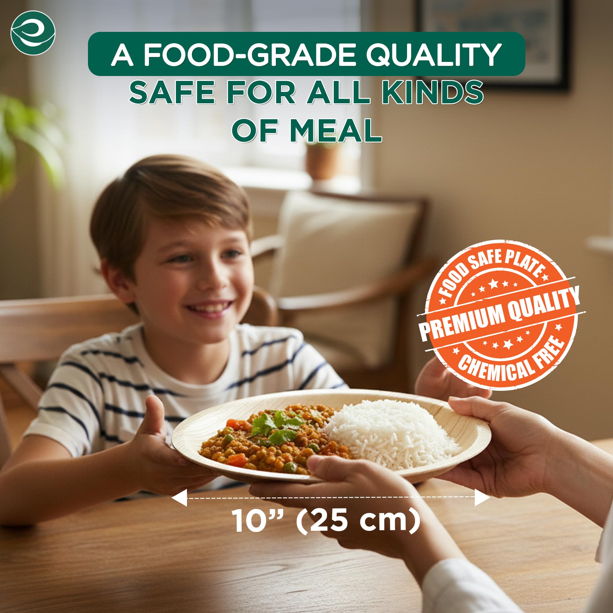 ECO SOUL Kompostowalne okrągłe talerze z liści palmowych 25 cm, 200 sztuk, jednorazowa zastawa stołowa przypominająca bambus, na imprezę, grill, piknik, ślub, nadaje się do recyklingu, ekologiczna,