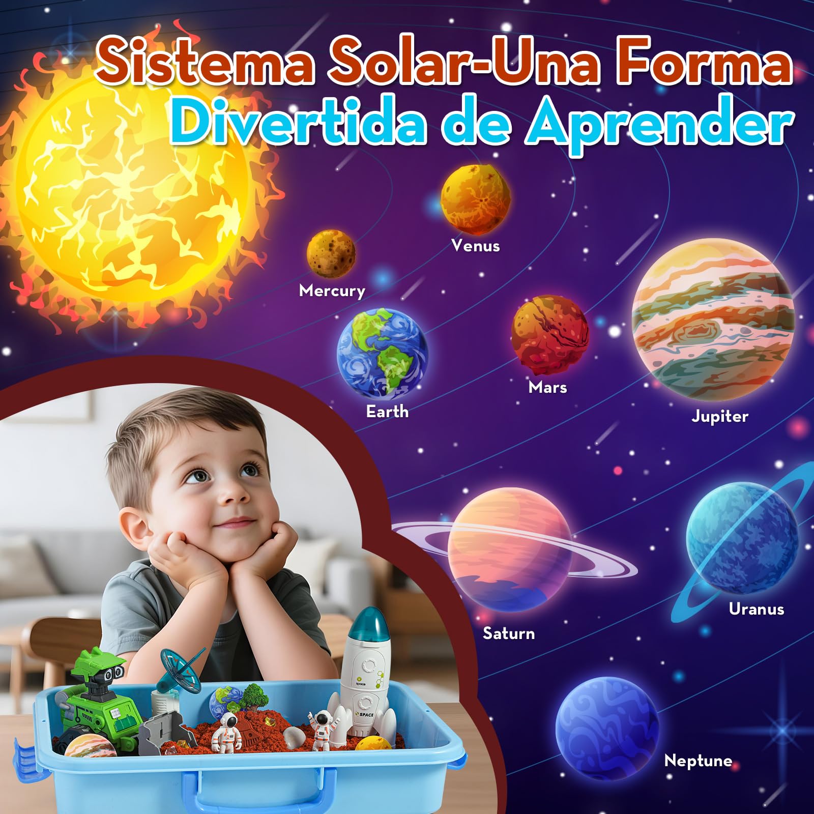 KNASON Arena Juguetes Mágica de Espacio Exterior,Arena Sand con Arenas,Extraterrestre Brillante y Gemas,Caja de Arenas con Tapa,Sand para Arenero Regalo para Niños de 3 a 8 Años