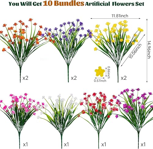 Miniatura 2 de Lnoicy 10 flores artificiales para exteriores, decoración de flores de plástico, resistentes a los rayos UV, plantas artificiales para interiores y
