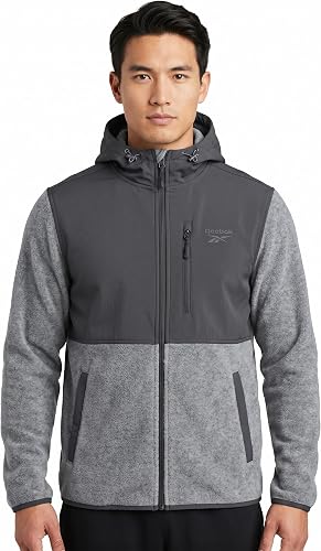 Reebok Mens Sweater Fleece Climb Jacket, Grey, M
