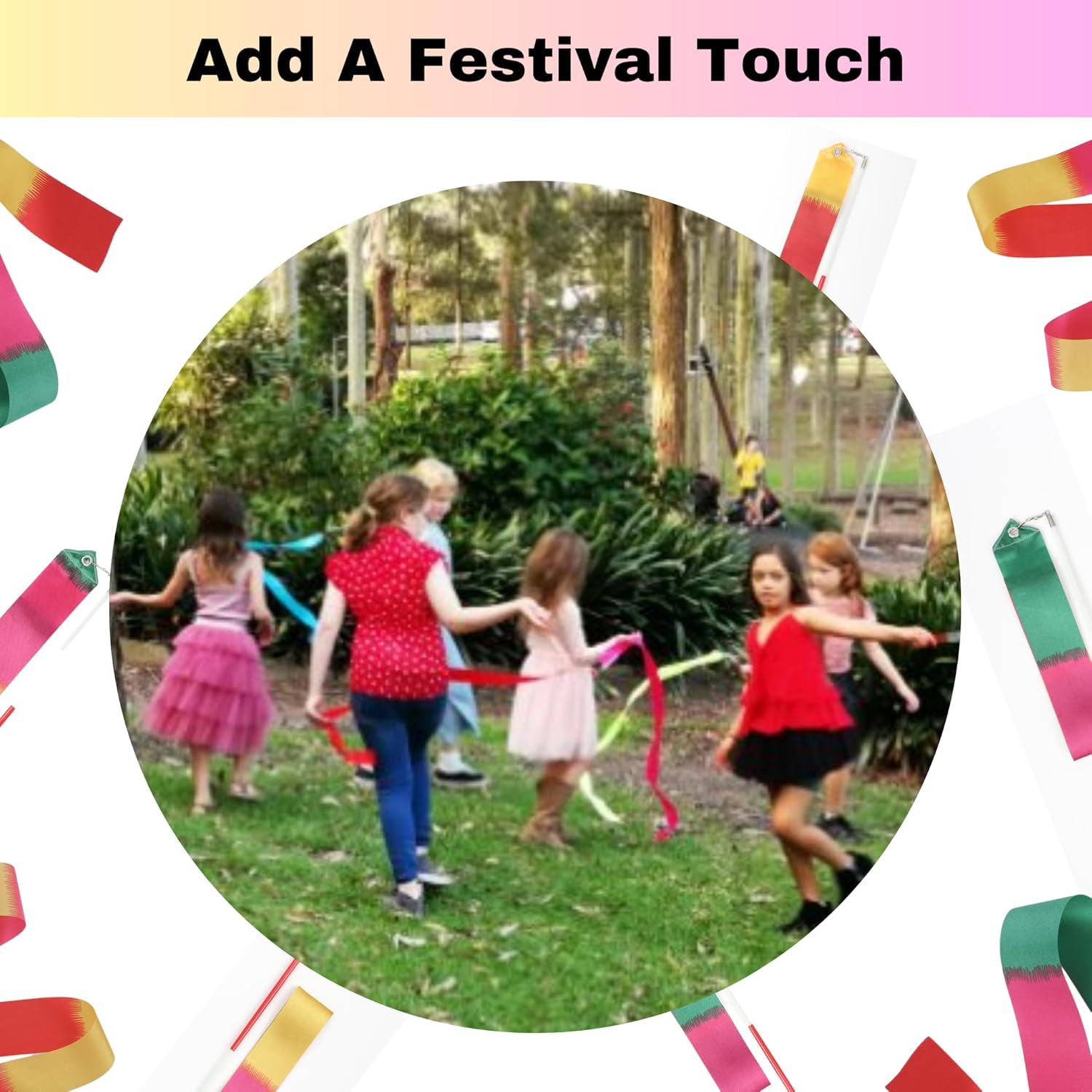 Ribbon Dance Wands 20 Pack, Party Favors for Kids Goodie Bag Stuffers, Rainbow Birhtday Outdoor Party Games (multicolored ribbon with Red grip, 20pcs Set)