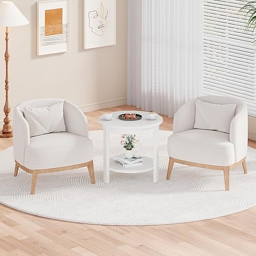 Miniatura 2 de Mesa auxiliar pequeña redonda de madera con estante de almacenamiento, mesa auxiliar de sala de estar para sofá y sofá, 22 x 20 pulgadas, mesa