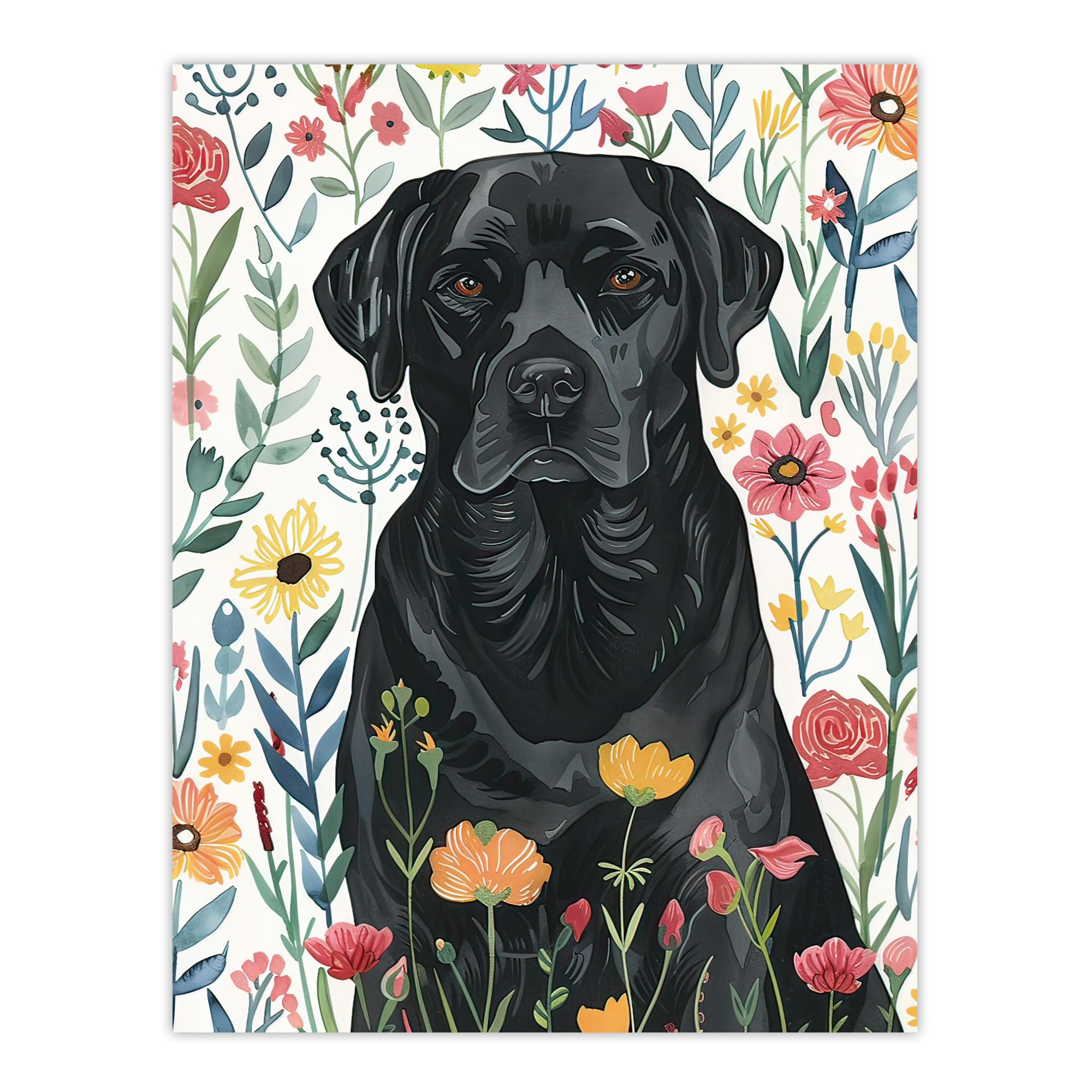 Artery8 Dog Lover Black Labrador in Wildflower Field Living Room Large Wall Art Poster Print Thick Paper 18X24 Inch