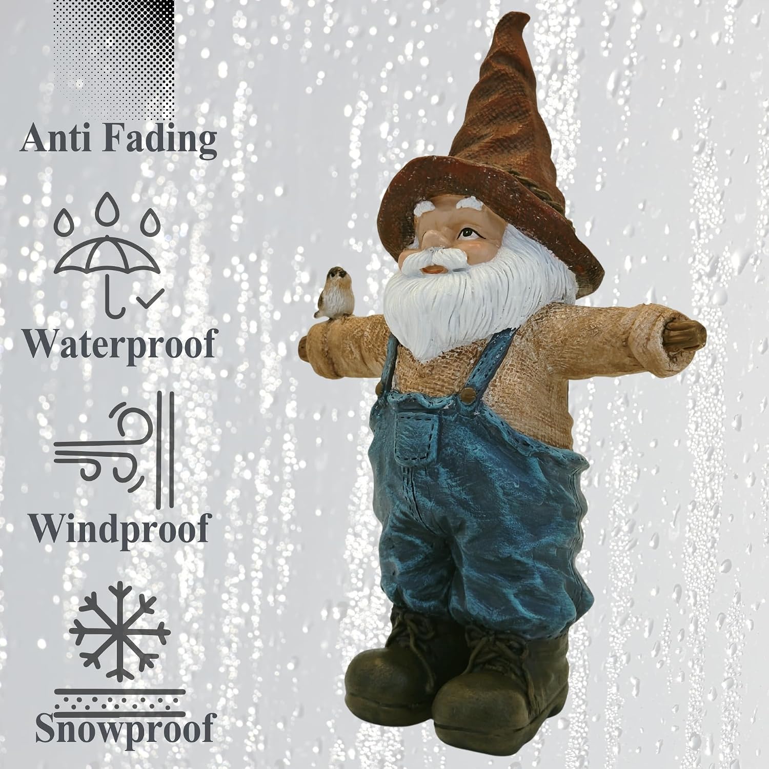 Scarecrow Garden Gnome Statue - Whimsical Farmhouse Decor for Indoor Outdoor, 9.4'' Hand-Painted Resin Yard Art Figurine with Bird, Welcoming Porch & Patio Lawn Ornament, Unique Gardener Gift