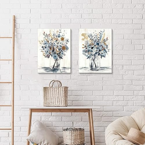 Miniatura 5 de Lienzo de pintura floral para pared, ramo de flores abstractas en botella de vidrio, impresión de imagen para comedor (18 x 24 x 2 pulgadas x 2