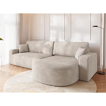 BROMARKT Corner Sofa with Sleep Function and Bed Box, Corduroy Fabric Sofa, Three-Seater Sofa Bed, Corner Sofa, Relaxation So