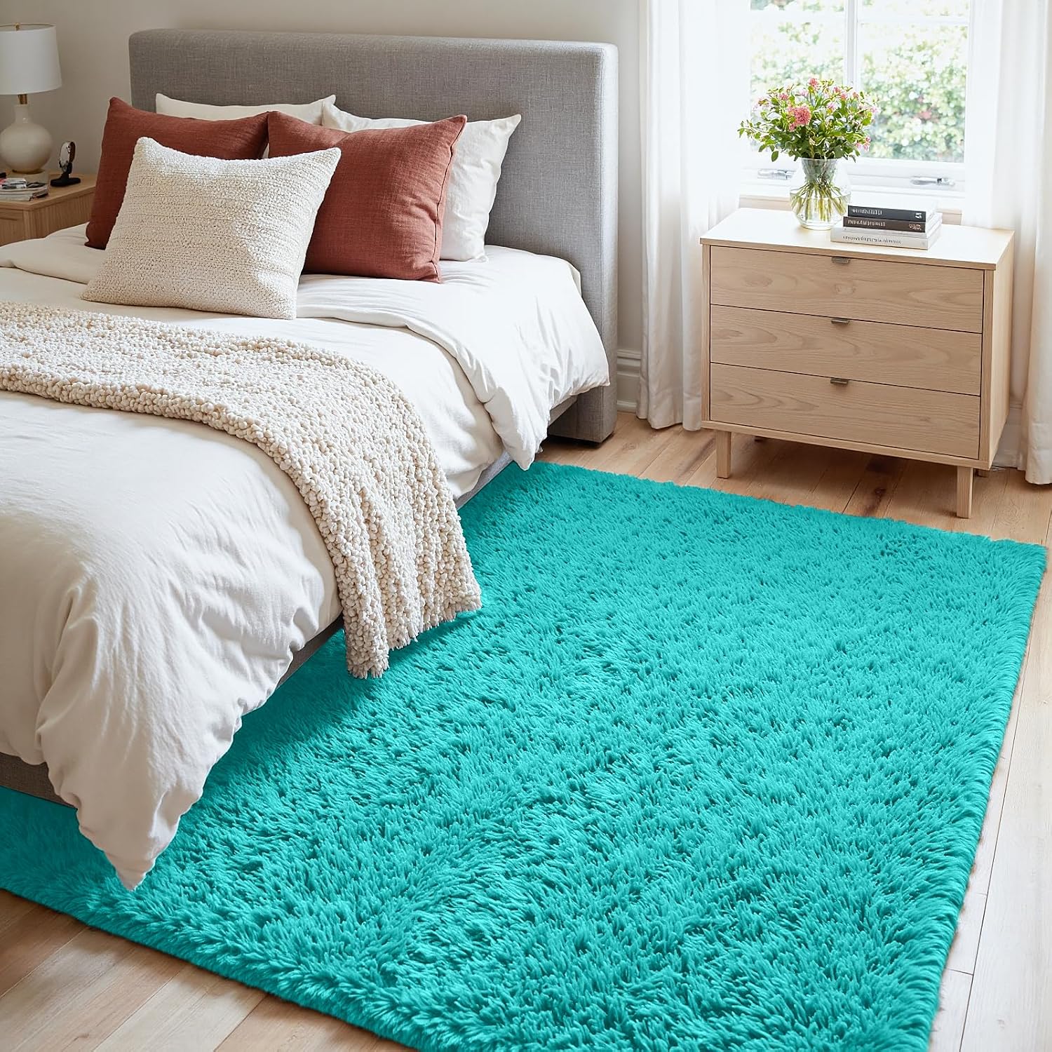 4x6 Fluffy Shag Area Rugs for Living Room Bedroom: Soft Carpet Teal Blue image 2