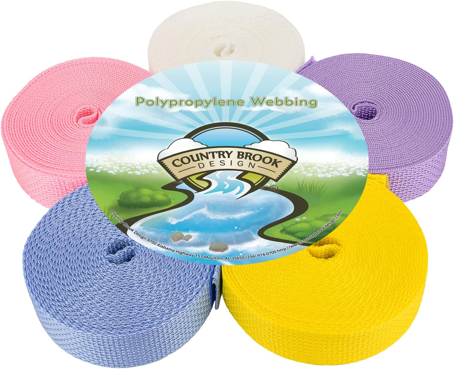 Country Brook Design - Polypro Webbing, 5 Pastel Colors (1 Inch, 25 Yards, 5 Rolls)
