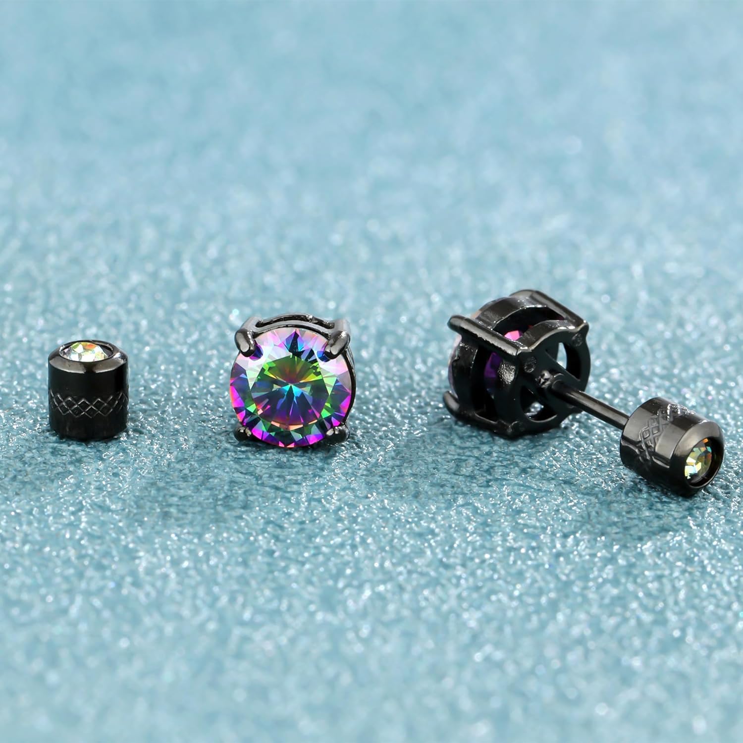 Hopply 4 Pairs Titanium Screw Back Surgical Stainless Steel Earrings for Women Men,Rainbow 5A Cubic Zirconia Studs Double Side Earrings Piercing Sleeper Jewelry 6mm - Image 4