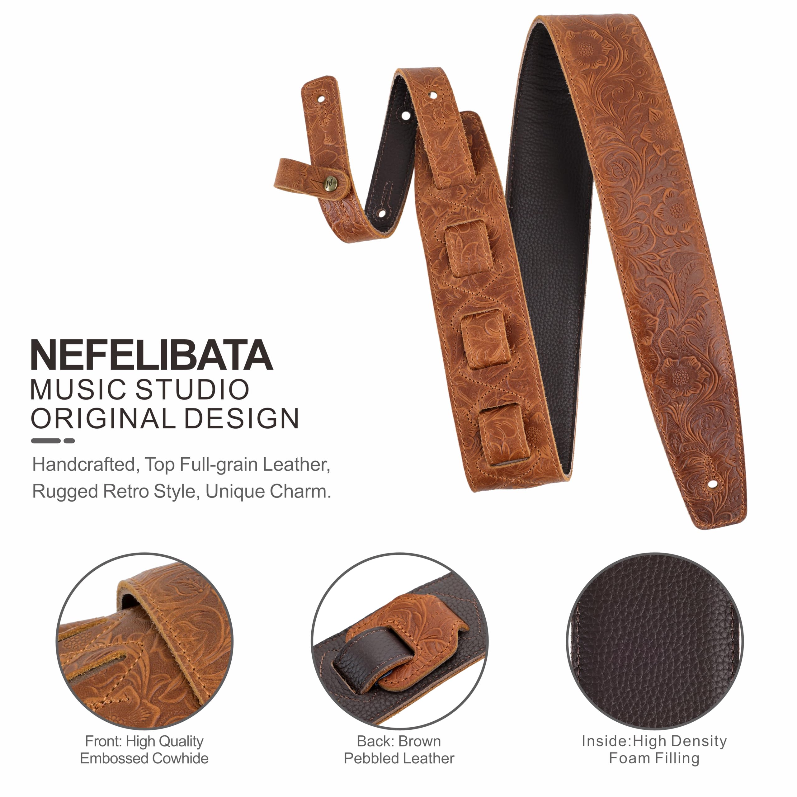 Nefelibata Correas de cuero para guitarra de 2.5 pulgadas de ancho