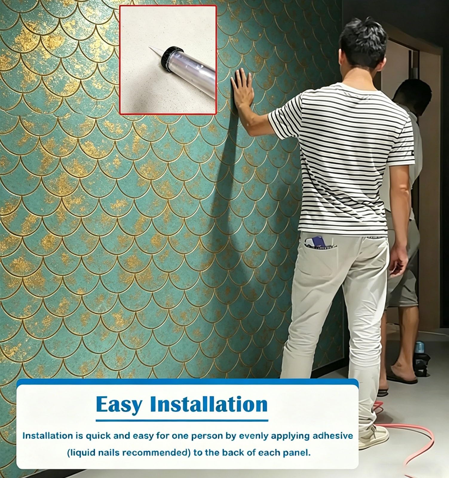 Paneles Decorativos para Pared Paneles de Pared con Patrón de Escamas con Textura Dorada Aplicada a Mano, Revestimiento de Pared de PU Impermeable para Exterior, Revestimiento de Pared(I,1PC)