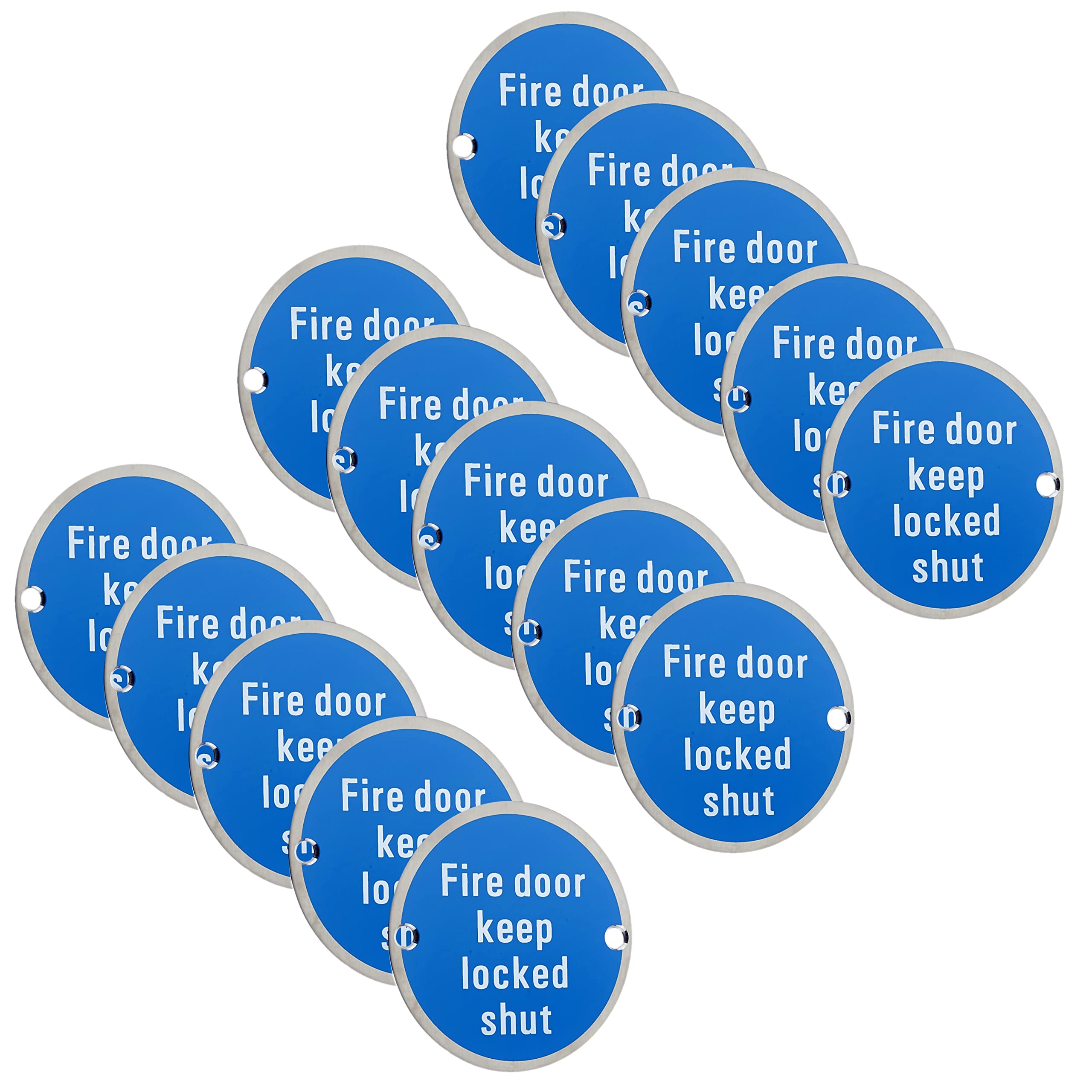 Fire Door Keep Locked Sign Round Metal Disc Stainless Steel 76 x 1.5mm Pack of 15