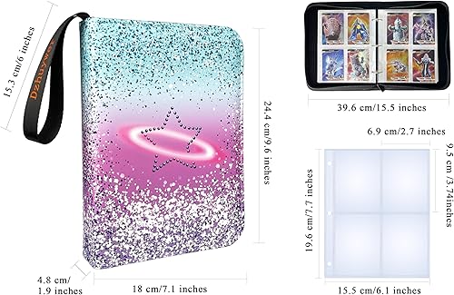 Miniatura 4 de Carpeta de tarjetas coleccionables para 4 bolsillos, 480 tarjetas con 60 fundas extraíbles con cremallera de protección, pulsera de fácil