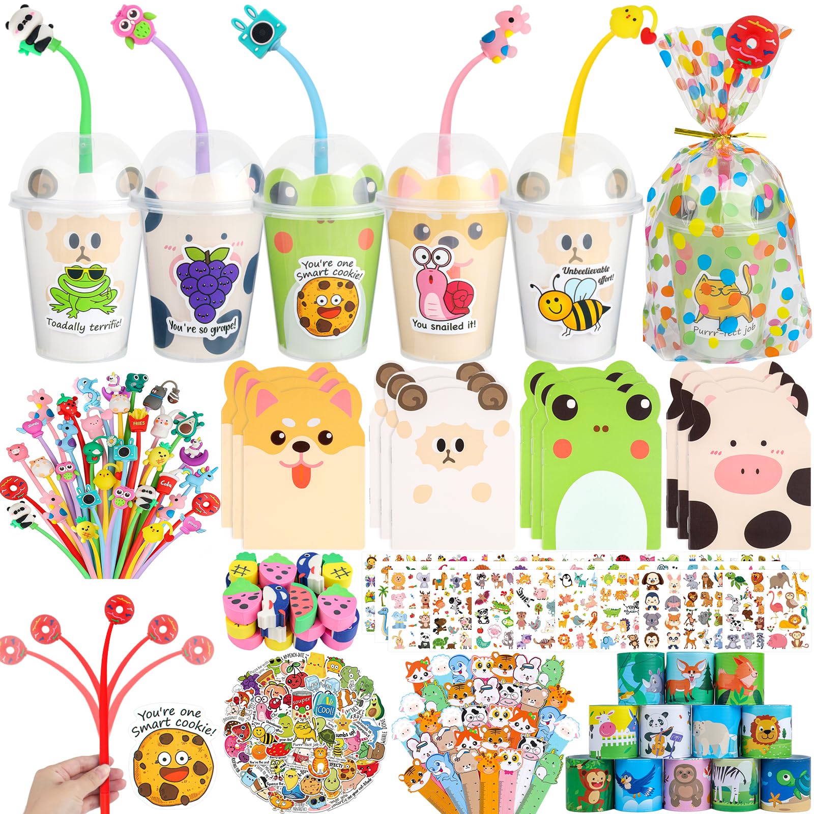 Mepmela Return Gifts for Birthday Party, 12 Pack Birthday Goodie Bags with Cups Notebooks Fun Pens Stickers for Classroom Gifts Class Rewards Prizes