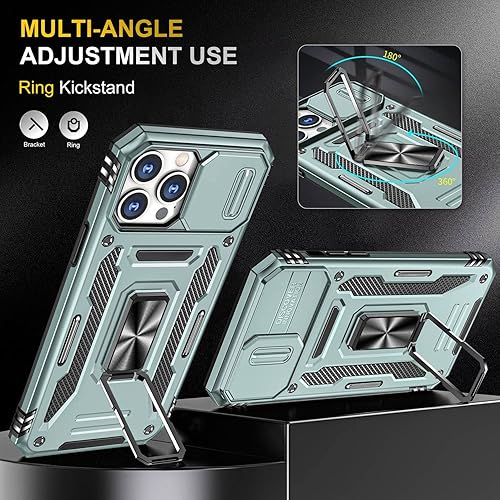 Miniatura 4 de SEFING Funda de teléfono para iPhone 13 Pro Max, funda para iPhone 13 Pro Max con cubierta deslizante para cámara, con soporte para anillo de dedo,