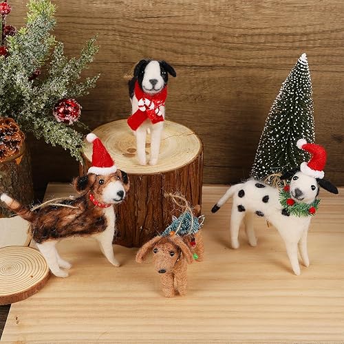 Miniatura 5 de Juegoal Christmas Felt Dogs Ornaments Set of 4, Xmas Wool Puppy Hanging Decor, Felt Animal Crafts Woodland Cute Christmas Tree Wreath Decor for Home