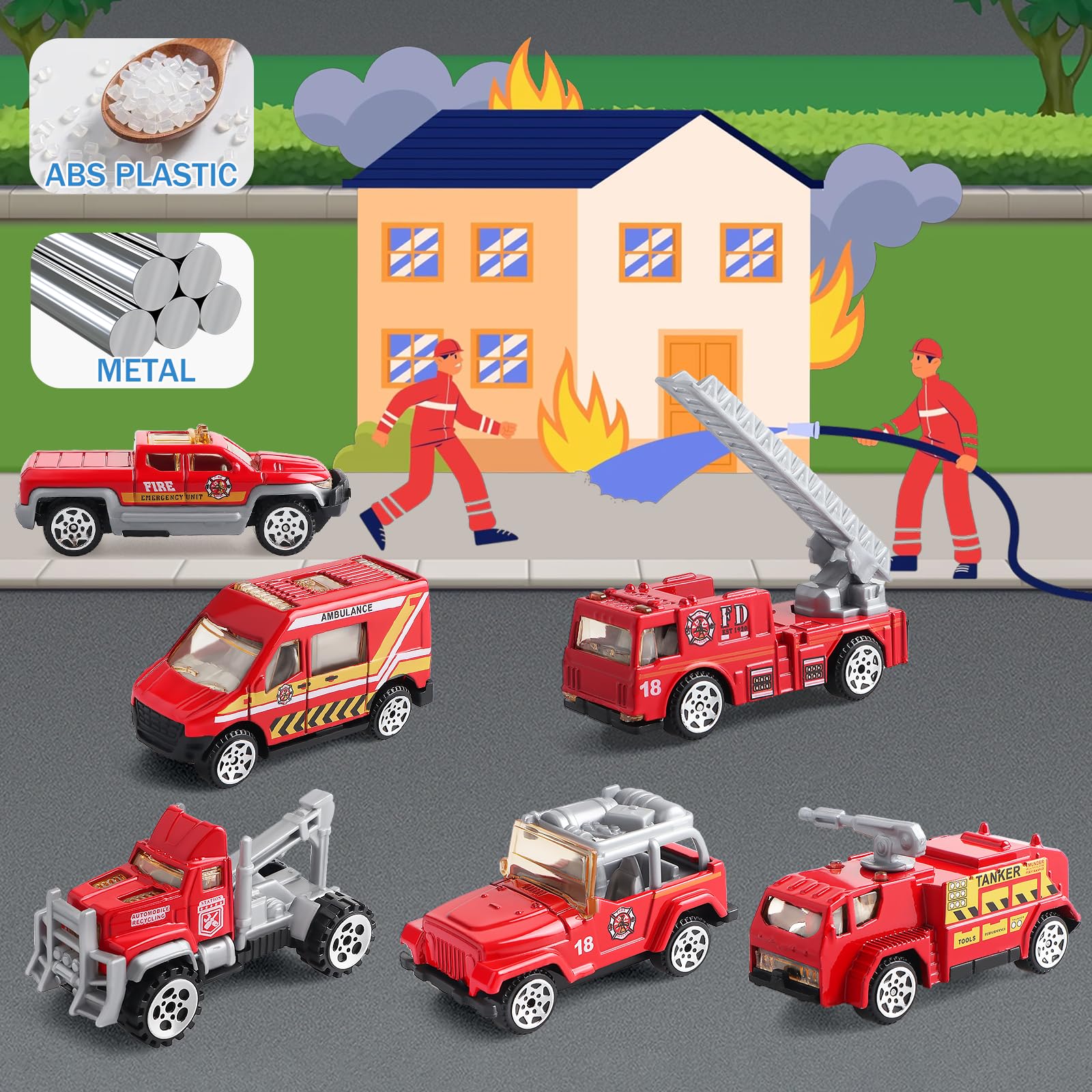 victob 6 Pack Diecast Fire Truck Vehicle Toy, Mini Car Metal Model Toy Set - Image 2