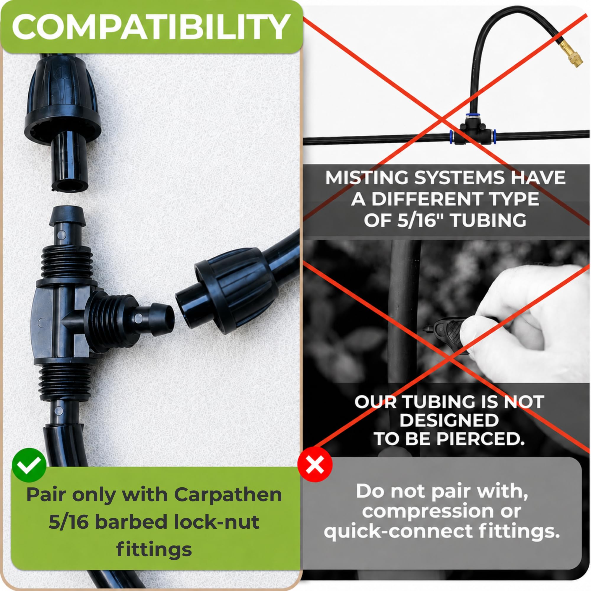 CARPATHEN Tubo de riego por goteo de 5/16, línea principal negra de 200 pies, (0.42 pulgadas de diámetro exterior x 0.30 pulgadas de diámetro interior), línea de agua de PVC de 100 pies