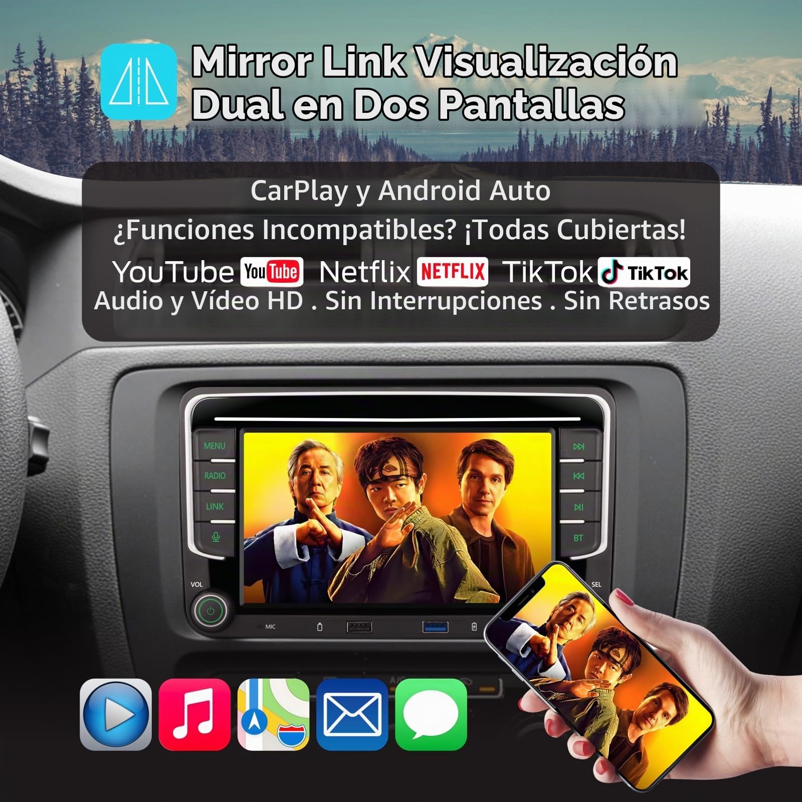 Arranque en 3s Radio Coche VW,Carplay para Golf 5/6,Passat B6/B7,Polo 6r,T5 | VW Radio para Golf 5/6/Plus,Passat B6/B7/CC,EOS,Polo 6R,T5,CarPlay,Android Auto,SWC,Pantalla IPS,Bluetooth/FM RDS/DSP/CANBUS