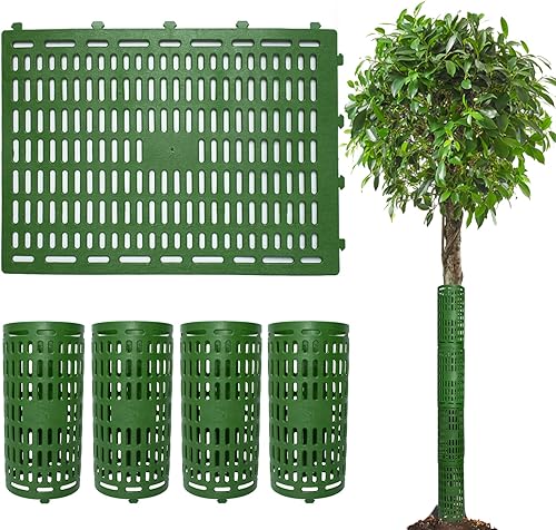 Paquete de 4 protectores de tronco de árbol de 15 x 10 pulgadas, expandibles, resistentes a la intemperie, protector de corteza de árbol, cubierta