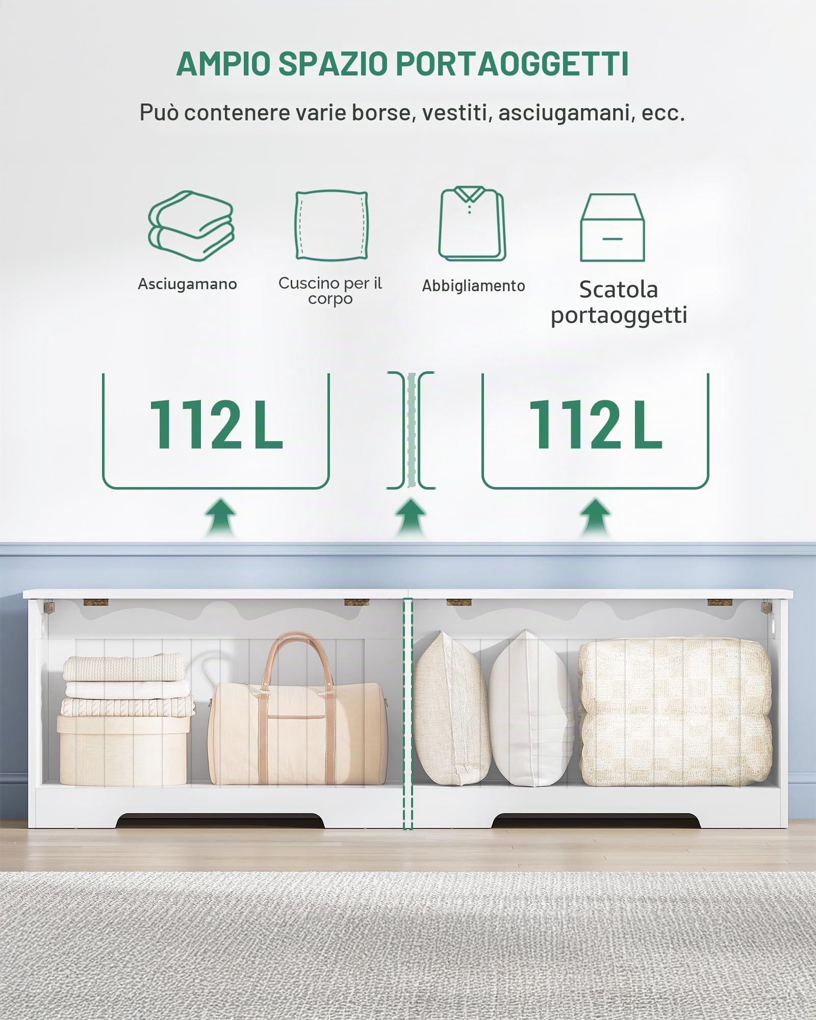 Hzuaneri cassapanca contenitore da interno, Panca a Ribalta di Grande Capacità, Risparmia Spazio, Adatta per Soggiorni, Ingressi, Disimpegni e Camere da Letto, 40 x 150 x 48 cm, Bianco SB01503X
