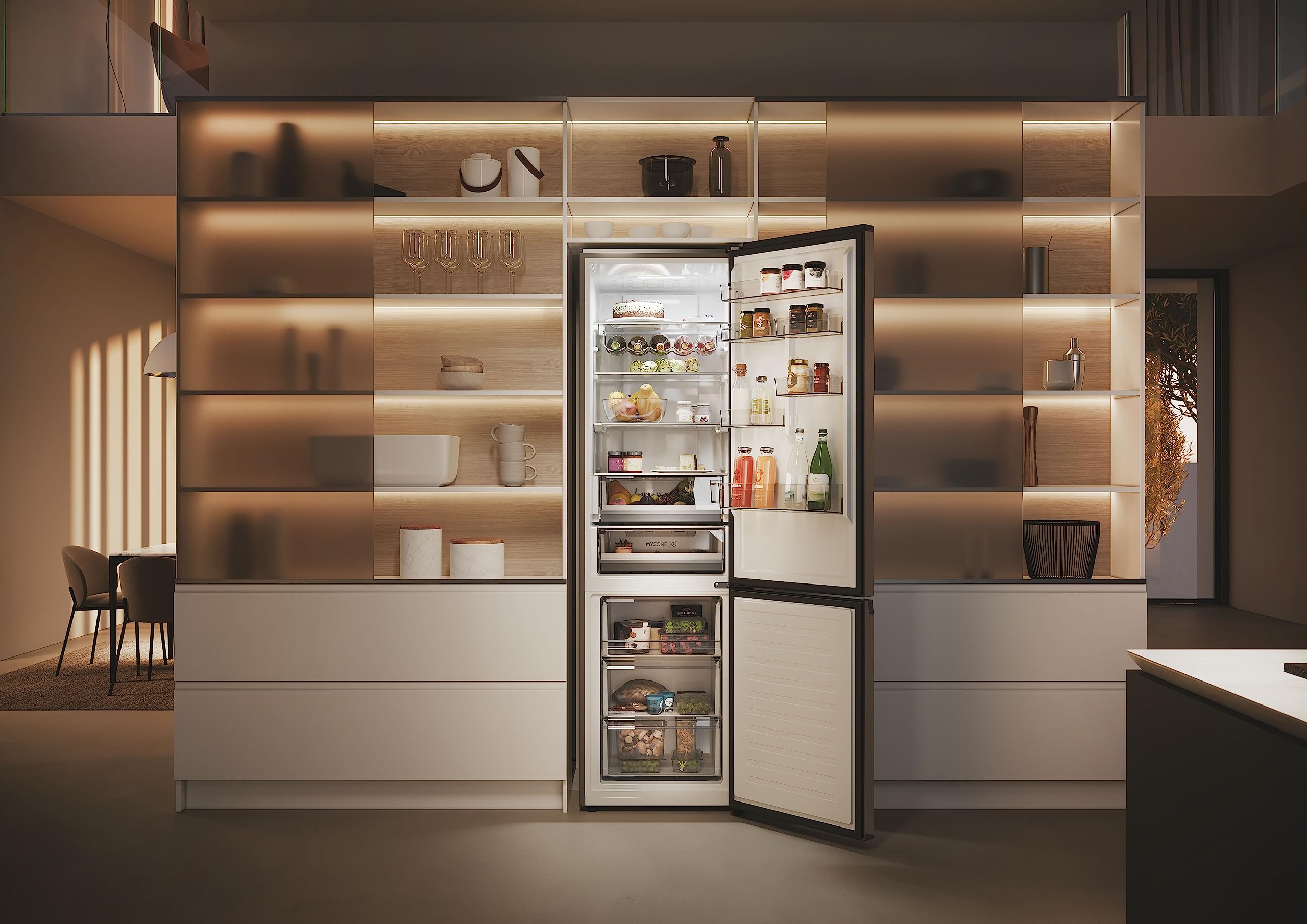 Haier 2D 60 Series 5 Pro HDPW5620ANPD Frigorífico Combi, 409L, WIFI, Motor Inverter, My Zone, Cajón Humidity Zone, Total No Frost, Ancho 59,5cm, Botellero Plegable, Luz LED, Inox oscuro