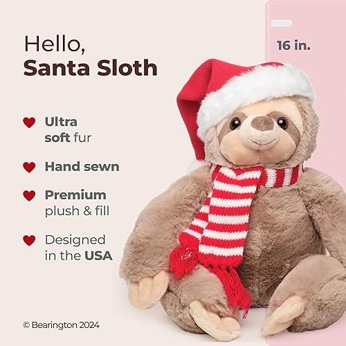 Vista 2 de Bearington - Peluche de perezoso navideño de Santa de 16 pulgadas