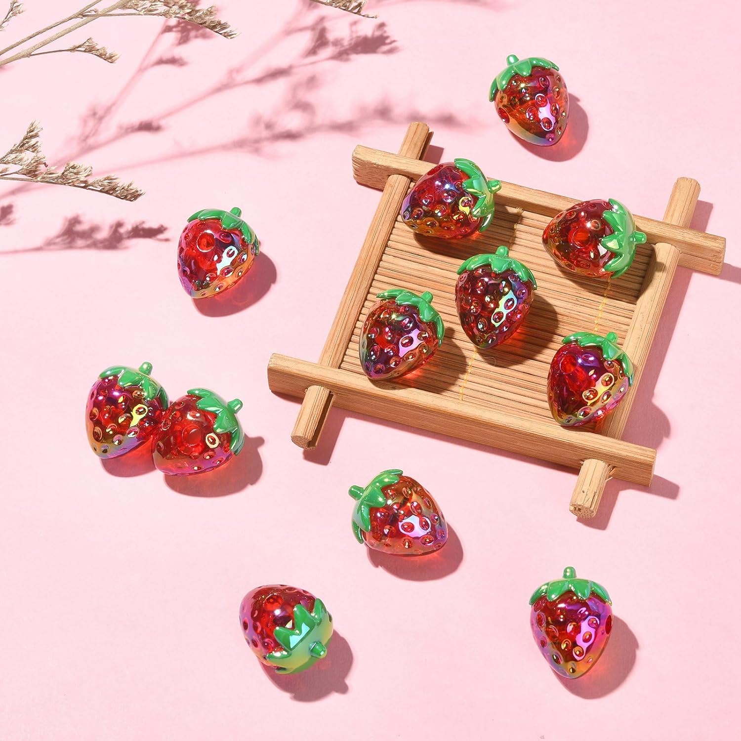 KitBeads 20pcs 20mm Acrylic Strawberry Beads Transparent Kawaii Food Iridescen Fruit Bead for Jewelry Making Bulk - Image 4