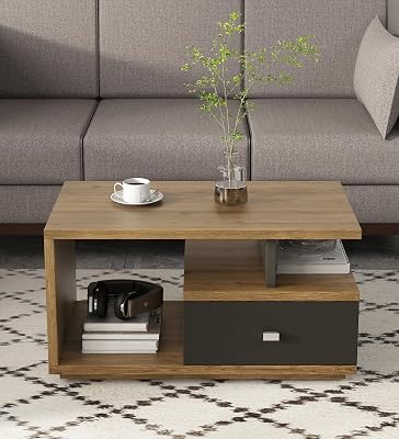 Center Table | CT 101 | 3 Year Warranty | Coffee Table, Tea Table, Center Table for Living Room, Coffee Table for Living Room| Classic Oak & Slate Grey