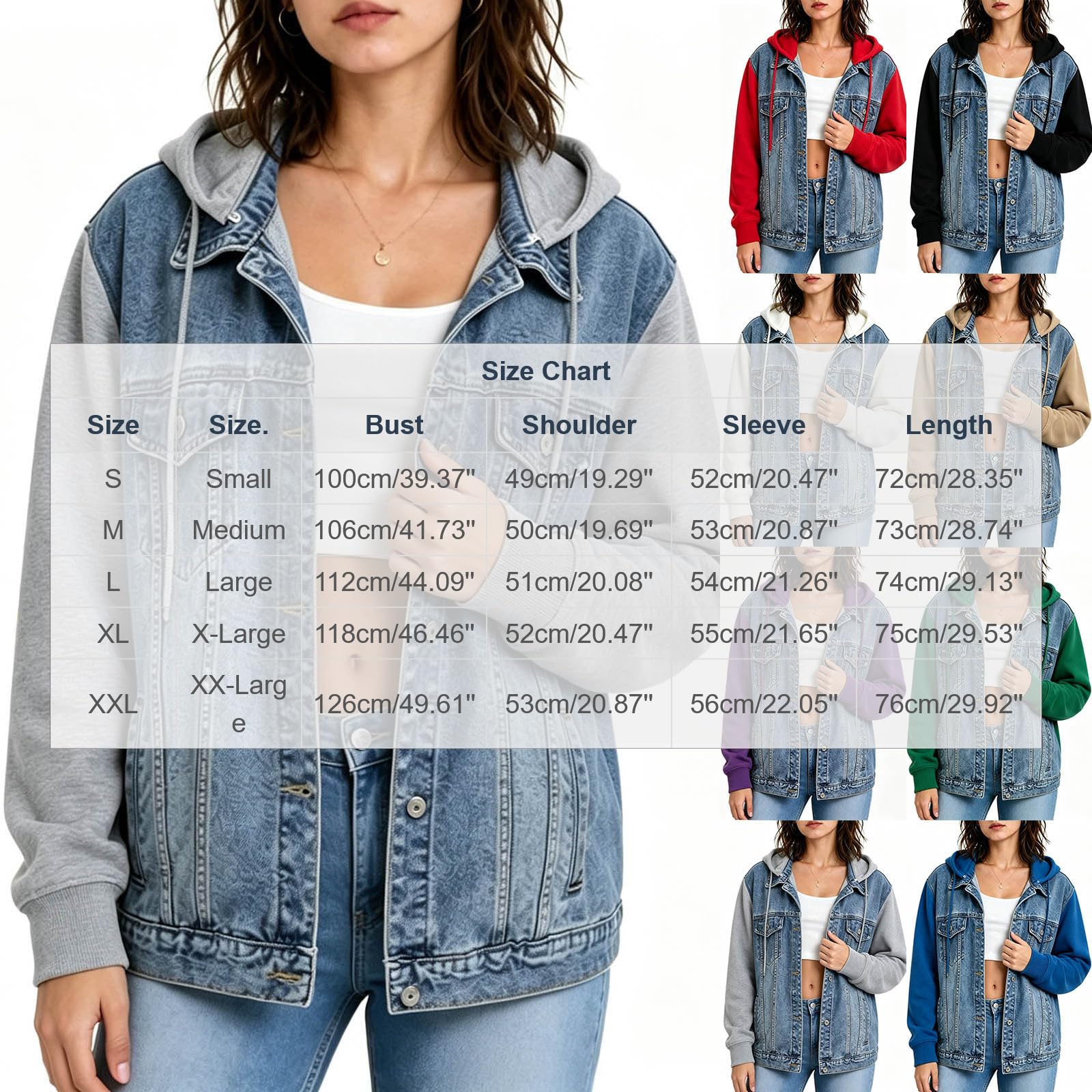 Jeansjacke Damen Übergangsjacke Kapuzenjacke Sweatjacke Damen-jacken
