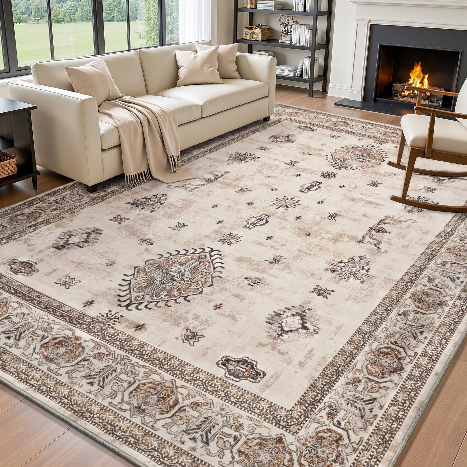 MontVoo-Vintage Area Rug 8X10 Rugs for Living Room-Brown Living Room Rug-Soft Machine Washable Rug-Non Slip Throw Rug Accent Rug-Rugs for Bedrooms Room Decor Home Decor Living Room