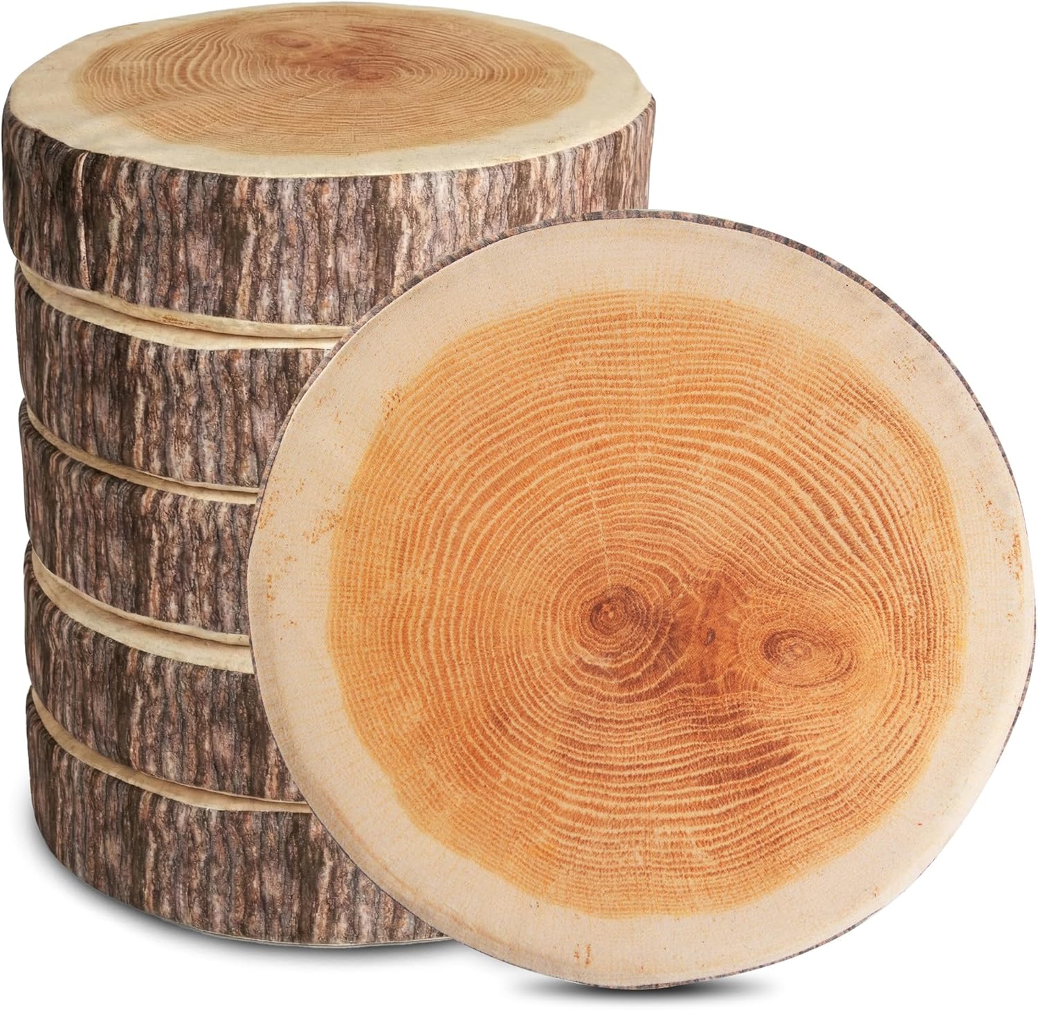 Log Pillow 6 Pack - Cozy & Comfy Wood Pillow with High-Density Foam - Realistic Round Cushions with Washable Covers - Log Cabin Decor & Forest Themed Décor