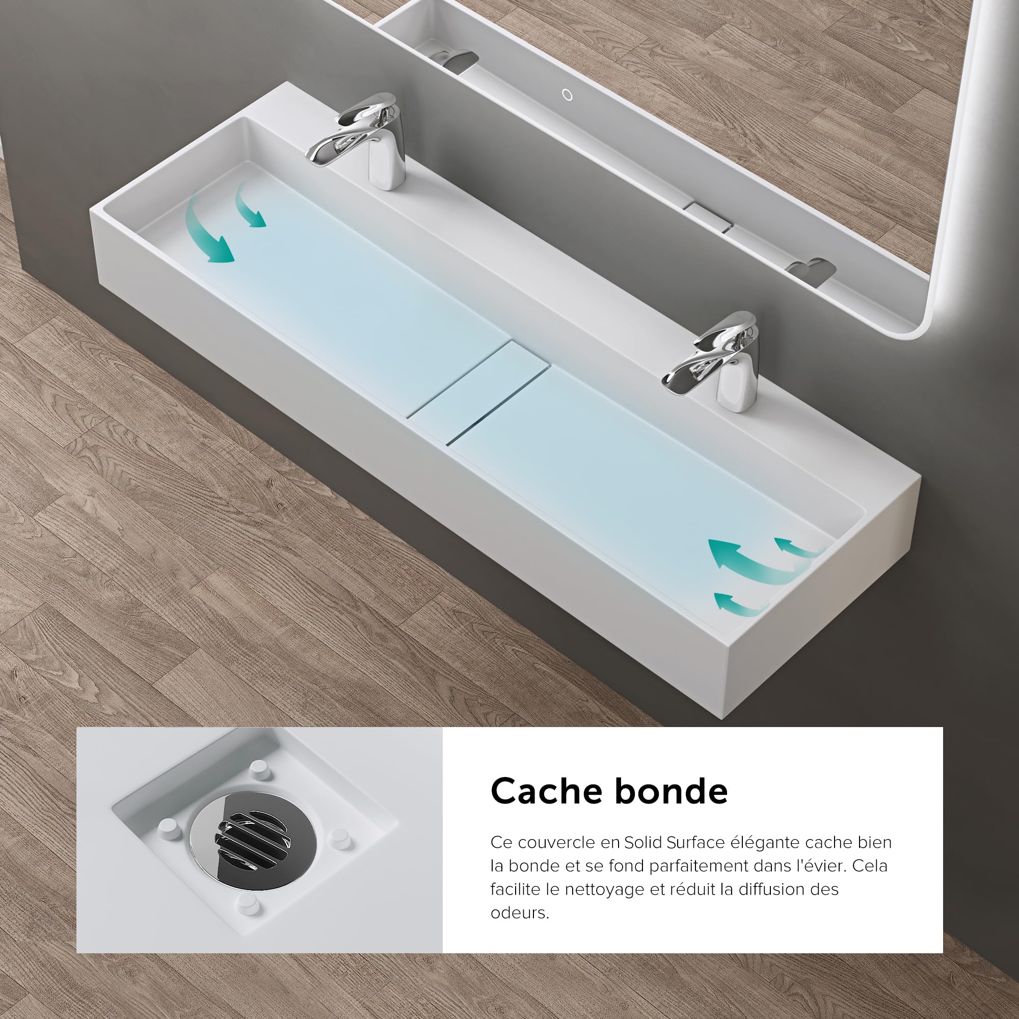 doporro Vasque à Poser Blanc Mat avec Bonde Lavabo de Salle de Bains Suspendu 120cm Lave Mains Rectangulaire avec Cache Bonde Colossum6028