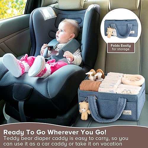 Miniatura 6 de PeraBella Organizador de pañales para bebé con asa, cesta de regalo de ducha para niños y niñas, cesta de almacenamiento de pañales portátil