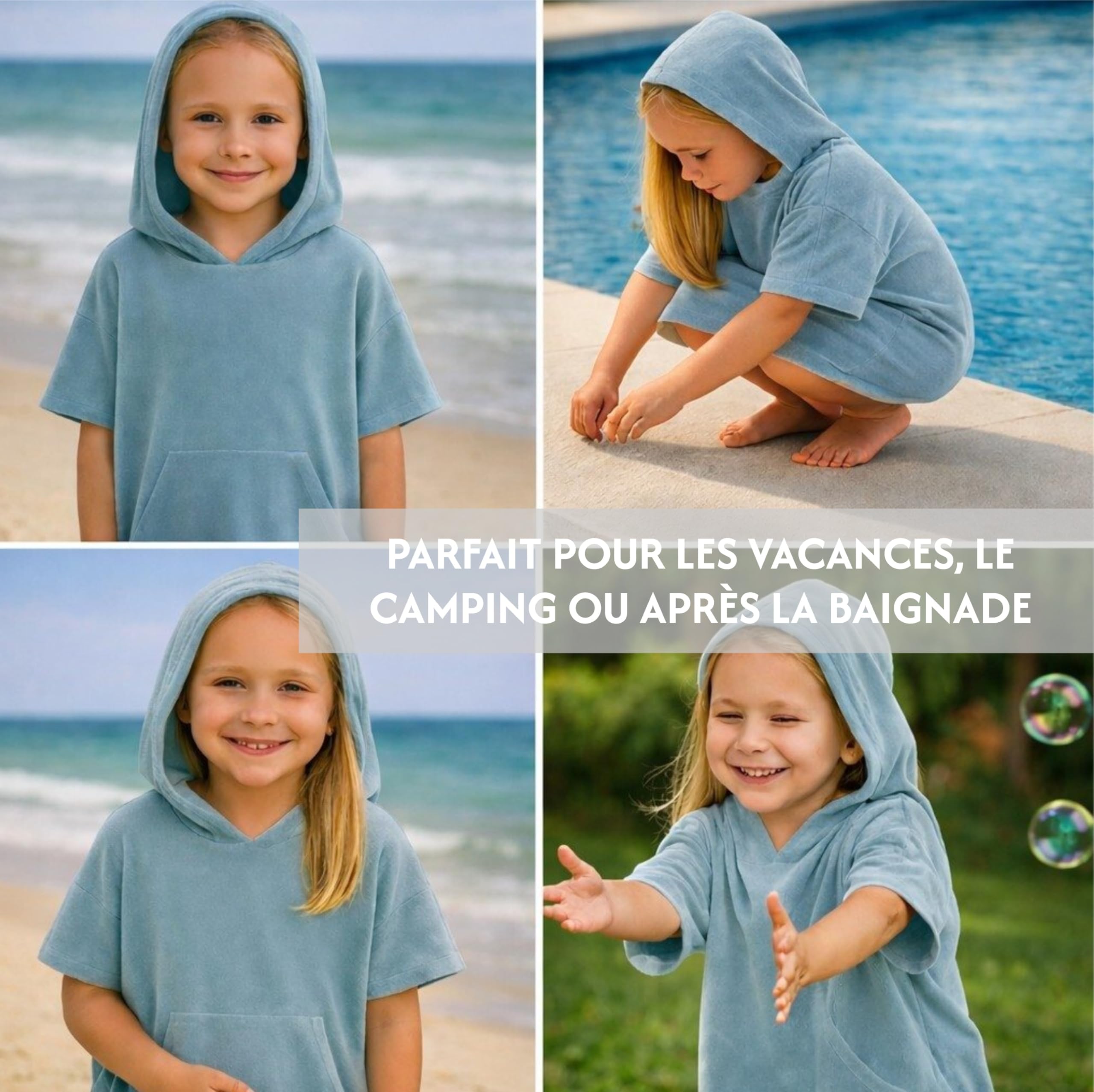 Poncho de bain Enfant - Fille Garçon coton très léger Peignoir de surf Serviette de plage avec Capuche