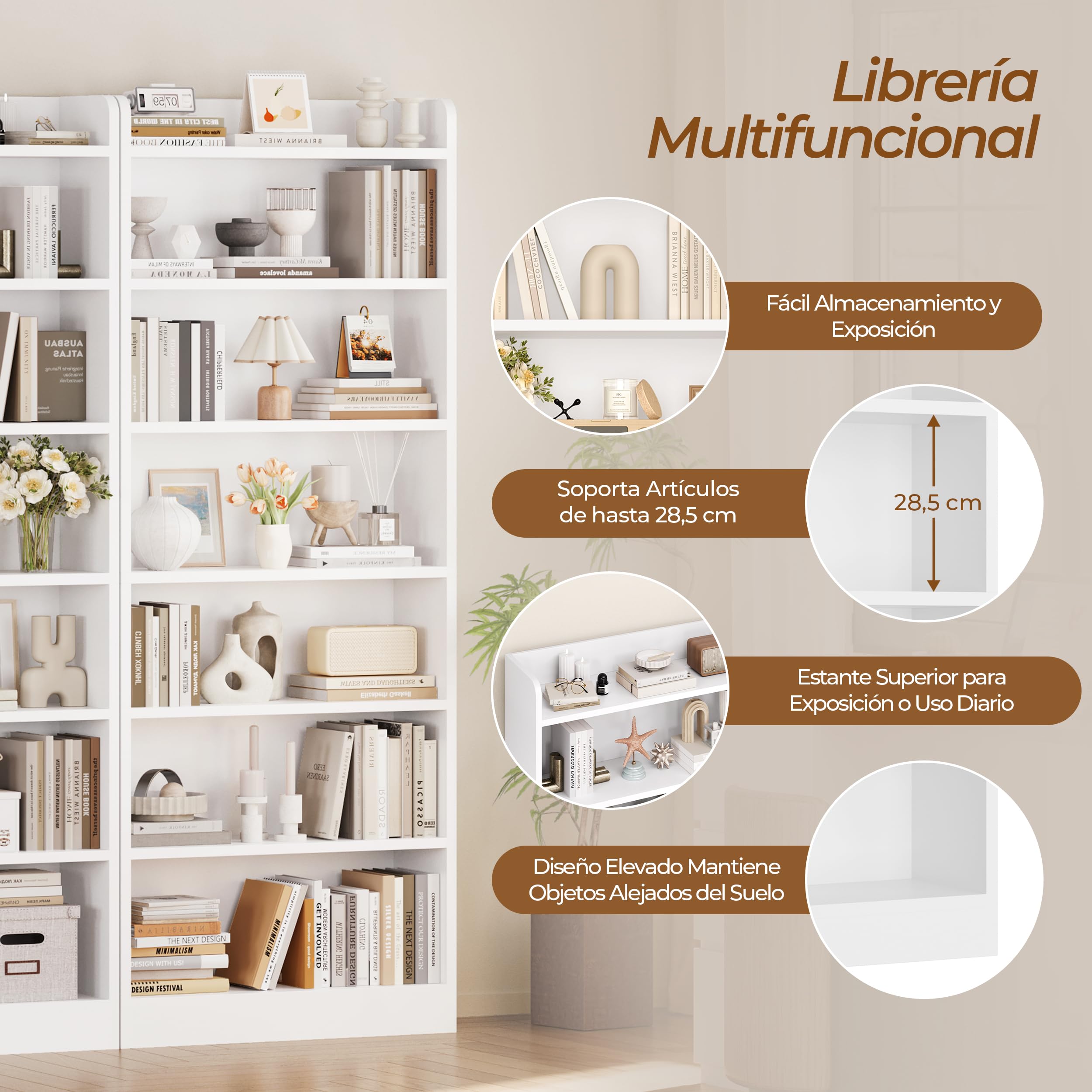 Yaheetech Libreria a 7 Ripiani, Scaffale in Legno con Ripiani Regolabili, 60 x 24 x 183 cm, Libreria Verticale Salvaspazio per Soggiorno, Cameretta, Studio, Ufficio, Bianco