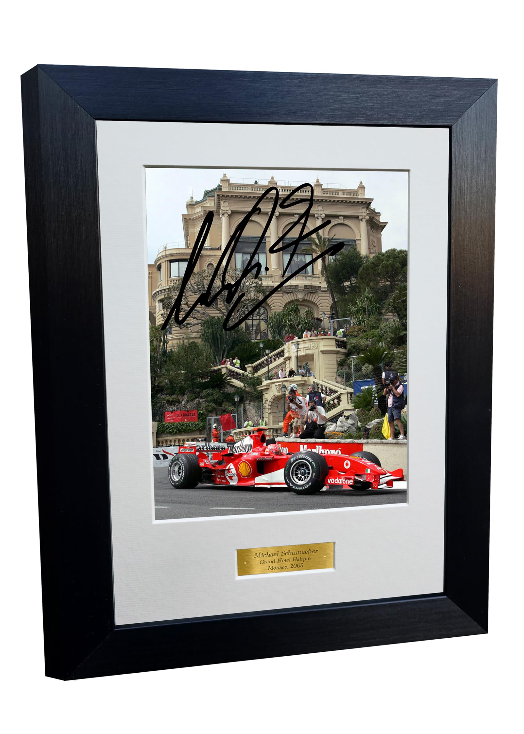 Ferrari F2005 Michael Schumacher Monaco 2005 cadre photo autographe signature F1 20x15 cm