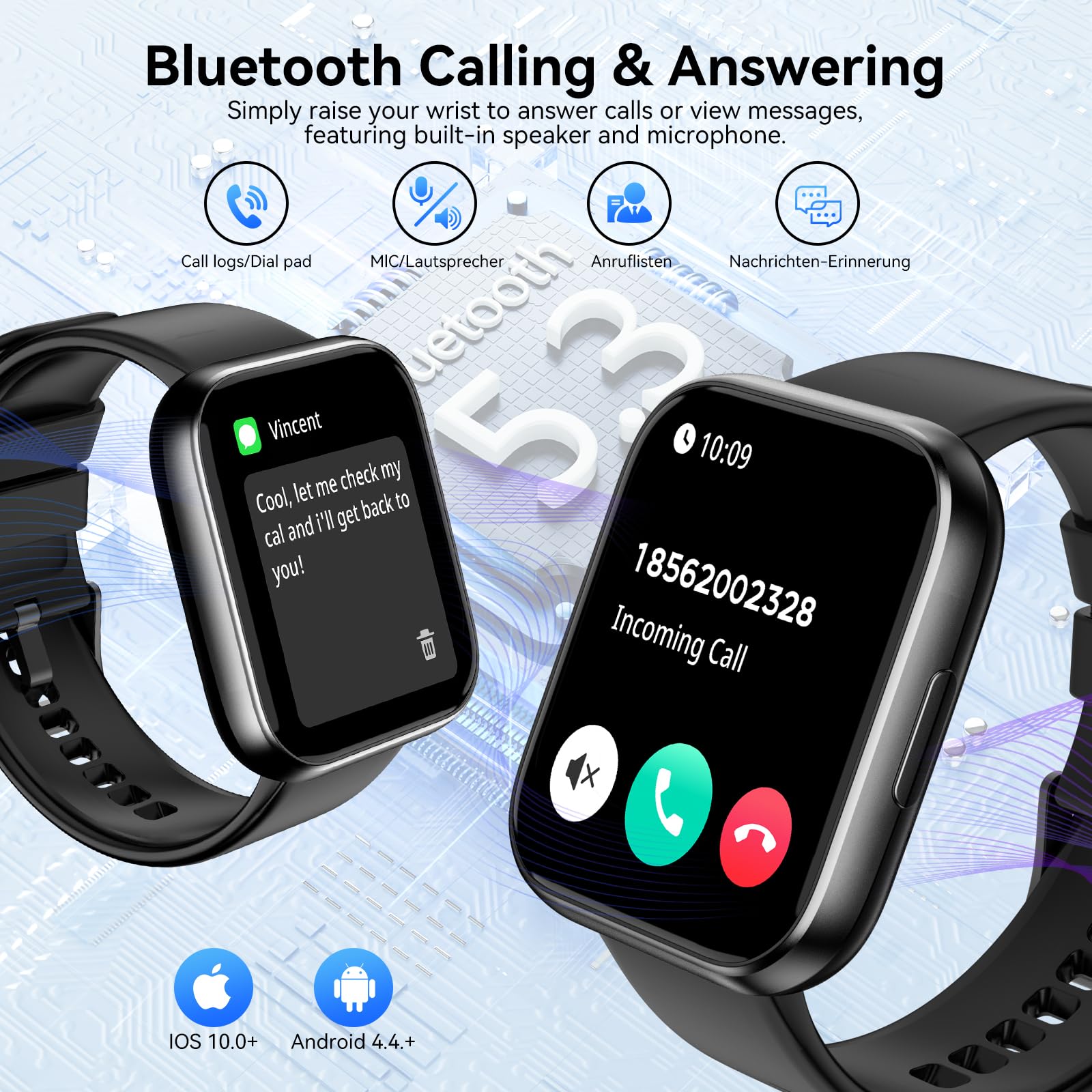 Smart Watch for Men Women, 1.85" HD Fitness Tracker with Bluetooth Calls, 120+ Sport Modes Fitness Watch, Fitness Tracker 24/7 Heart Rate/Sleep Monitor, IP68 Waterproof, Smartwatch for Android/iPhone