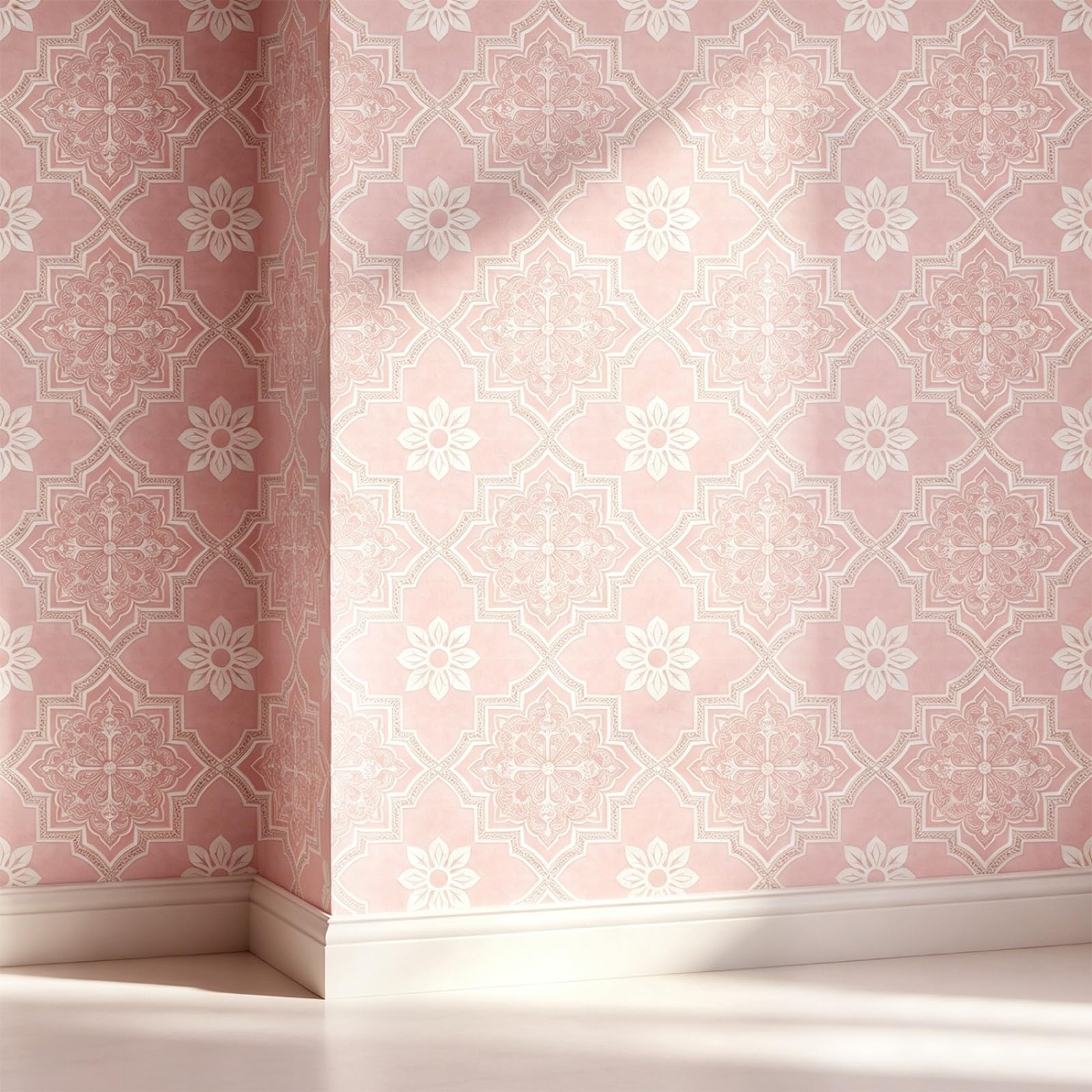 LMYSXAOZ Stick on Tiles 10x10cm Pink Mandala Peel and Wall Stickers Waterproof Oil Proof PVC Decorative for Bathroom Washroom Bedroom,Floor