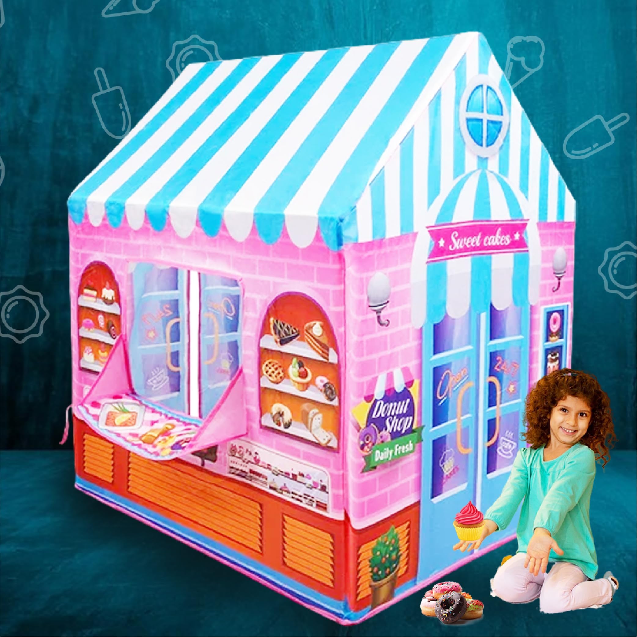 ToyMagicPlayTent Candy House|Roleplay Tent for Kids|Jumbo Size Playhouse with Window|Easy to Assemble|Active Pretend Play Toy for Indoor & Outdoor|Birthday Gift for Girls/Boys 3+|Made in India|Pink
