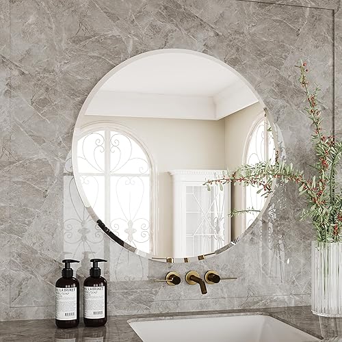 Miniatura 7 de Espejo circular de 24 pulgadas, espejo redondo de baño, espejos sin marco, espejos de pared redondos, espejo circular, espejos de tocador de baño