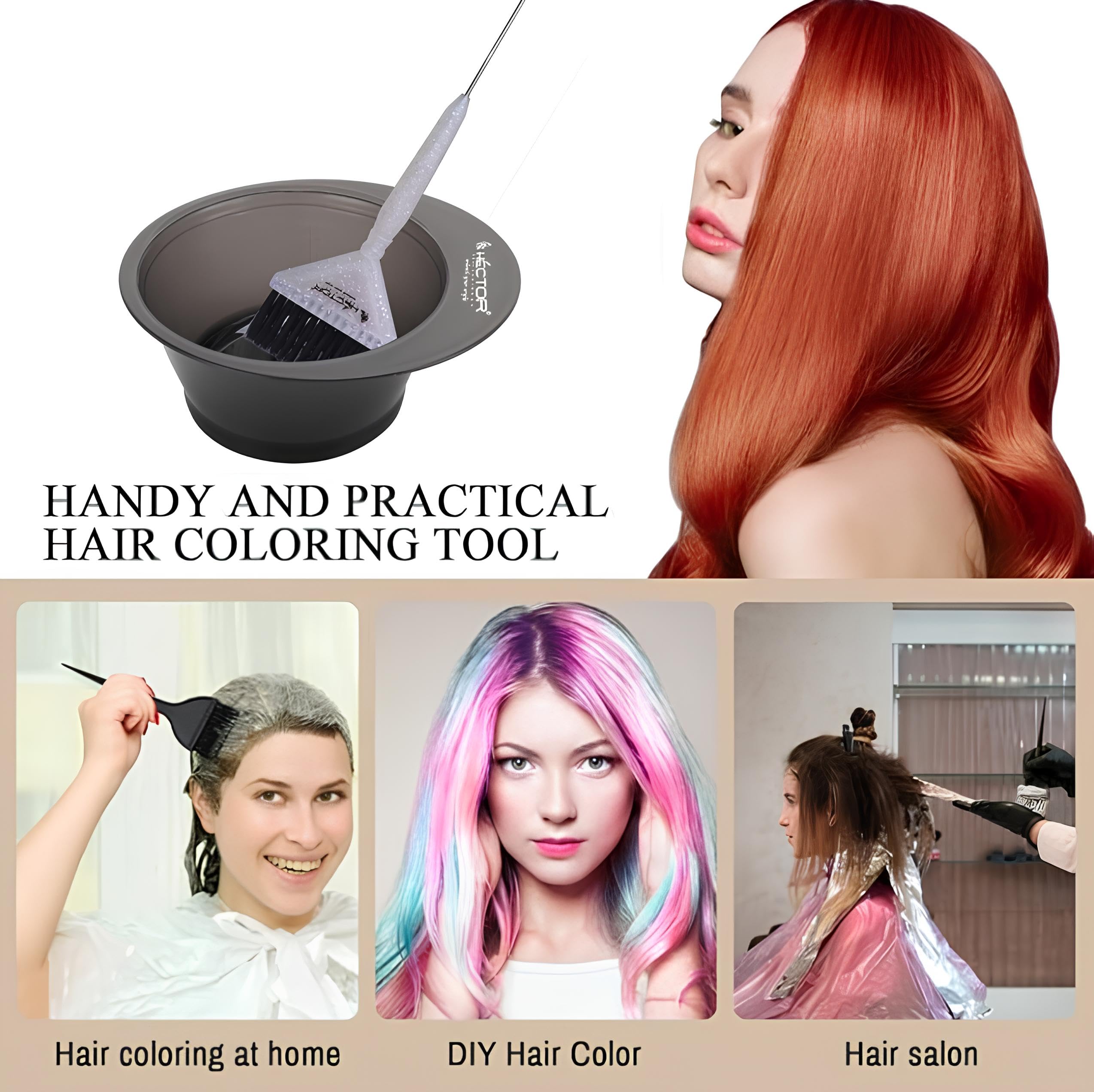 HECTOR Professional Hair Dye Bowl    & Brush Kit | Anti-Slip Handle Applicator Brush | Salon & Home Use for Hair Coloring, Tinting & Bleaching - Image 2 thumbnail