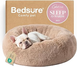 Bedsure Medium Calming Donut Dog Bed - 30 Inch Washable Faux Fur Pet Bed, Anti-Slip Round Fluffy Bed for Dogs/Cats up to 45 lbs, Camel