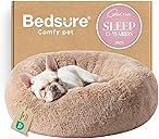 Bedsure Calming Dog Bed Medium Size Dog - Donut Washable Medium Pet Bed, 30 inches Anti-Slip Round Fluffy Plush Faux Fur Cat Bed, Fits up to 45 lbs Pets, Camel