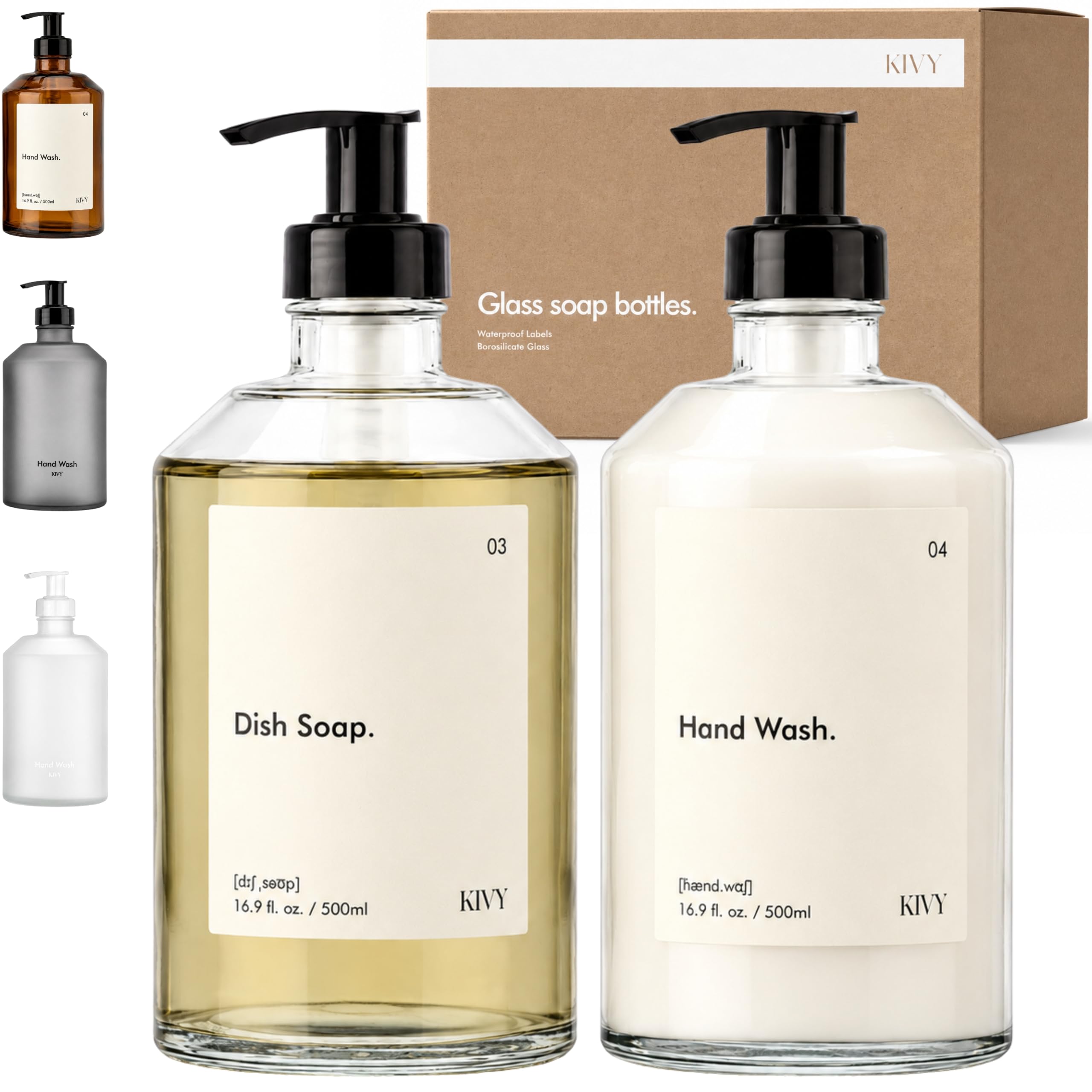 Photo 1 of KIVY Glass Soap Dispenser Set - 2X 16oz