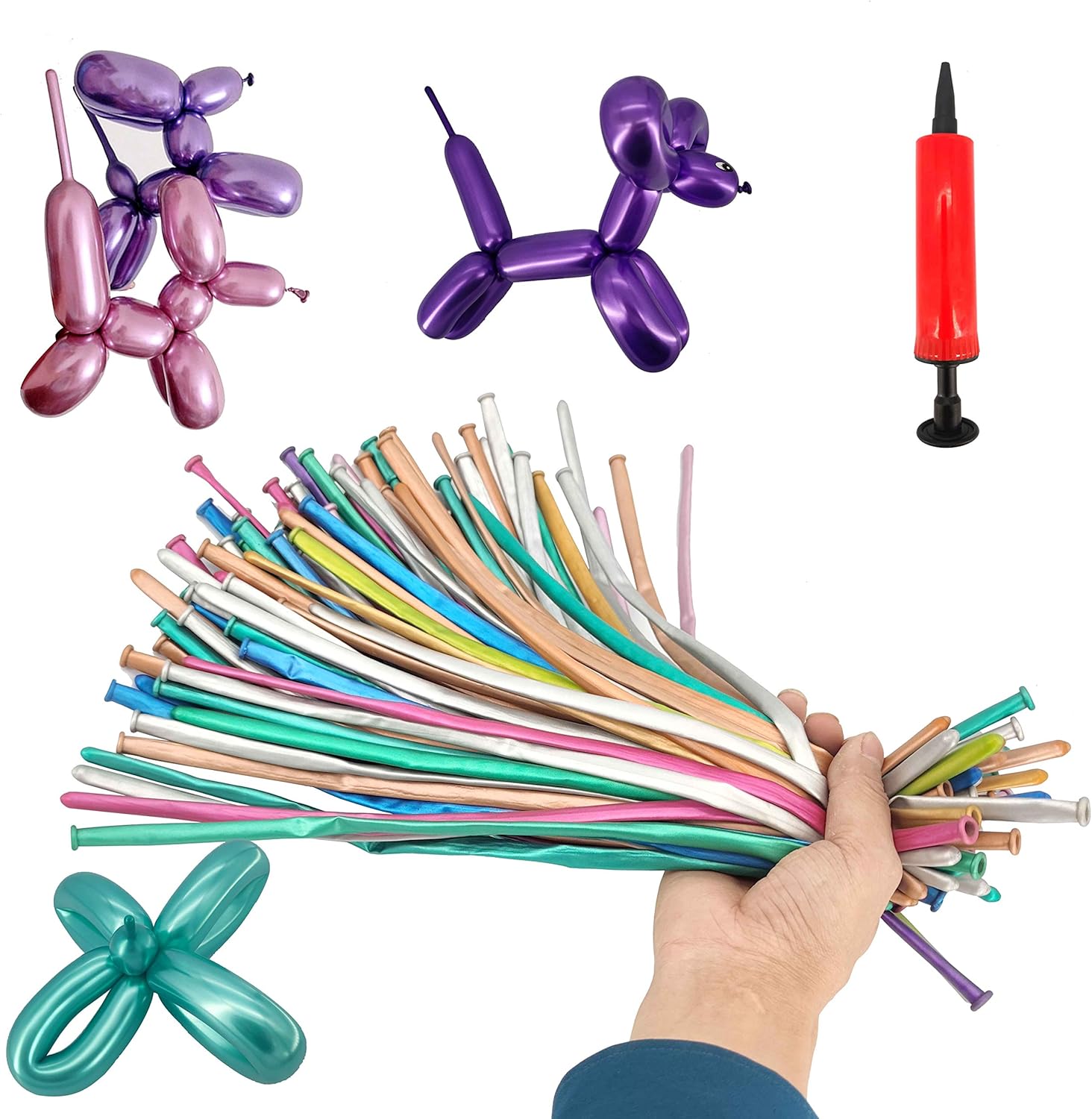 Metallic Modelling Balloons, 100 PCS Long Twisting Balloons Kit with